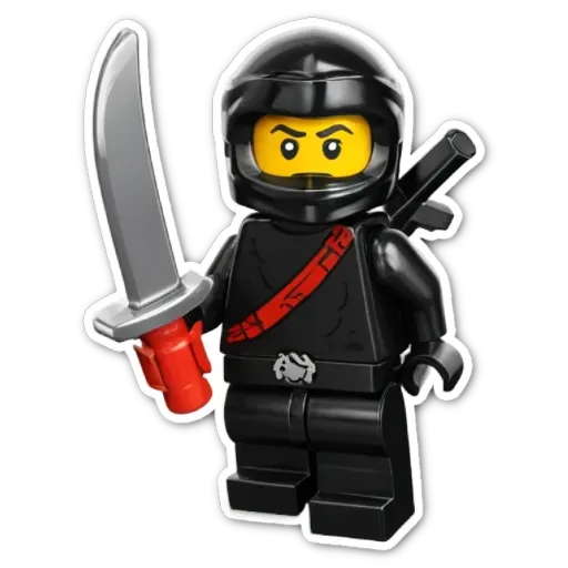 A black lego person holding a toy sword.