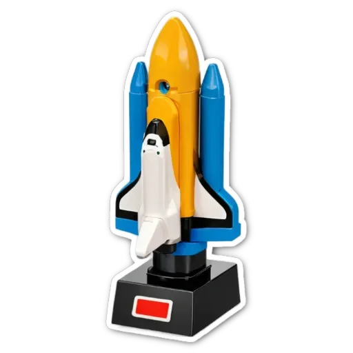 A rocket ship model with a clock on it.