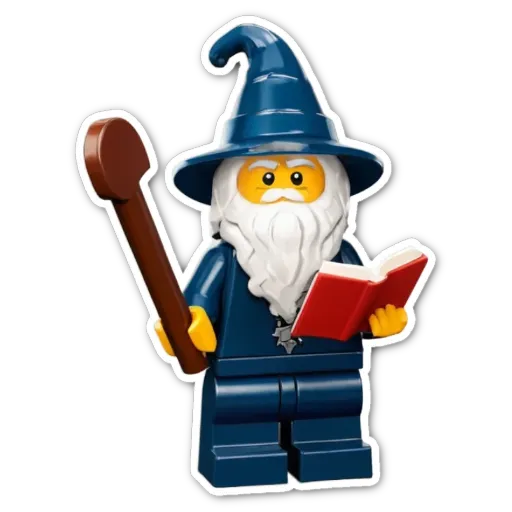 A lego figure that is reading a book.