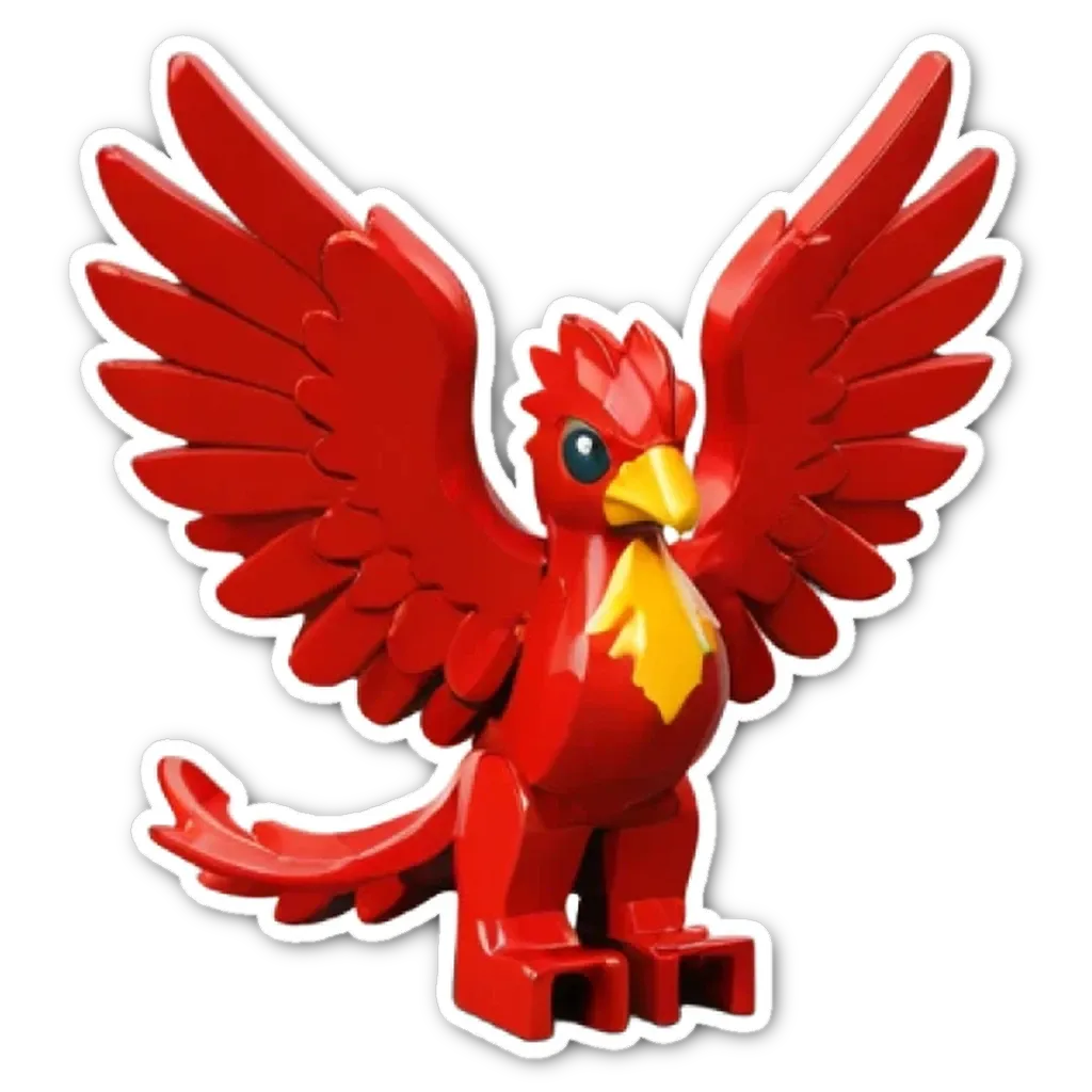 A red bird figure in a sticker that is standing up.