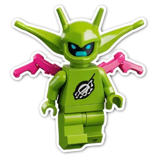 A green lego figure with a gun on its left side.