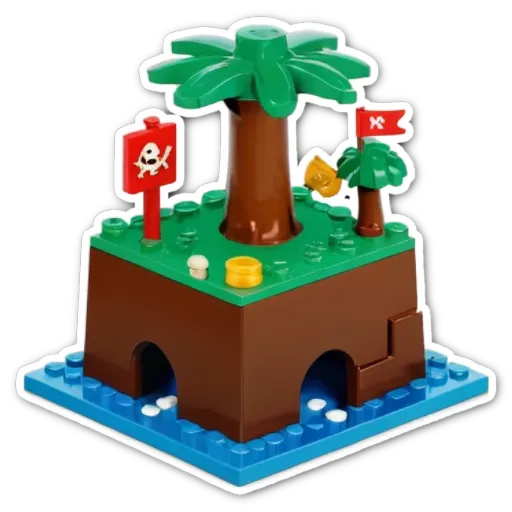 A lego island with a skull and crossbones sign on it.