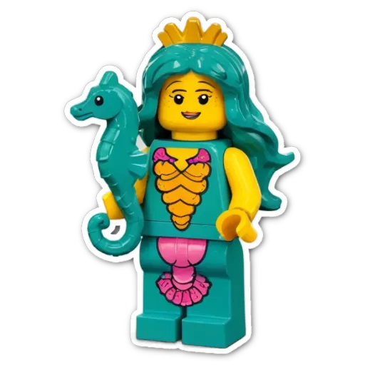 A lego girl with a sea horse that she is holding.