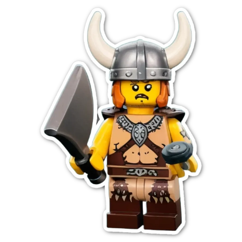 A lego figure holding a knife and looking angry.