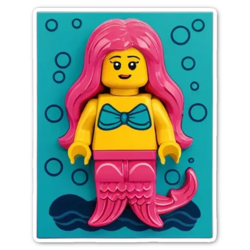 A lego toy of a mermaid with blue and yellow colors.