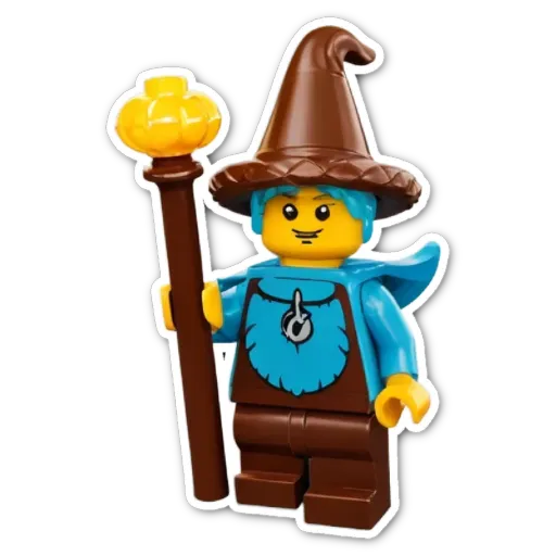 A lego figure of a witch holding a staff.