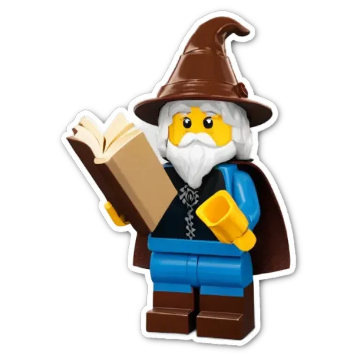 A lego figure reading a book with a cape.