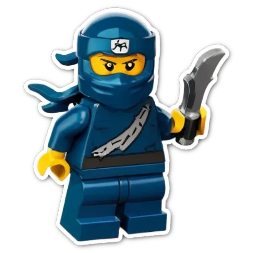 A lego blue character with a sword holding the sword with his right hand.