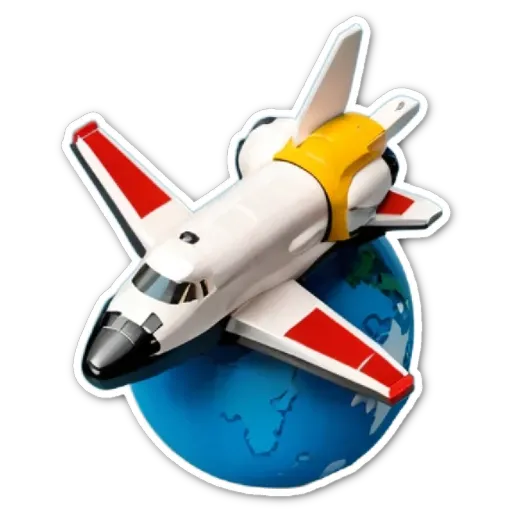 A black and red space shuttle is on top of a blue and white globe.