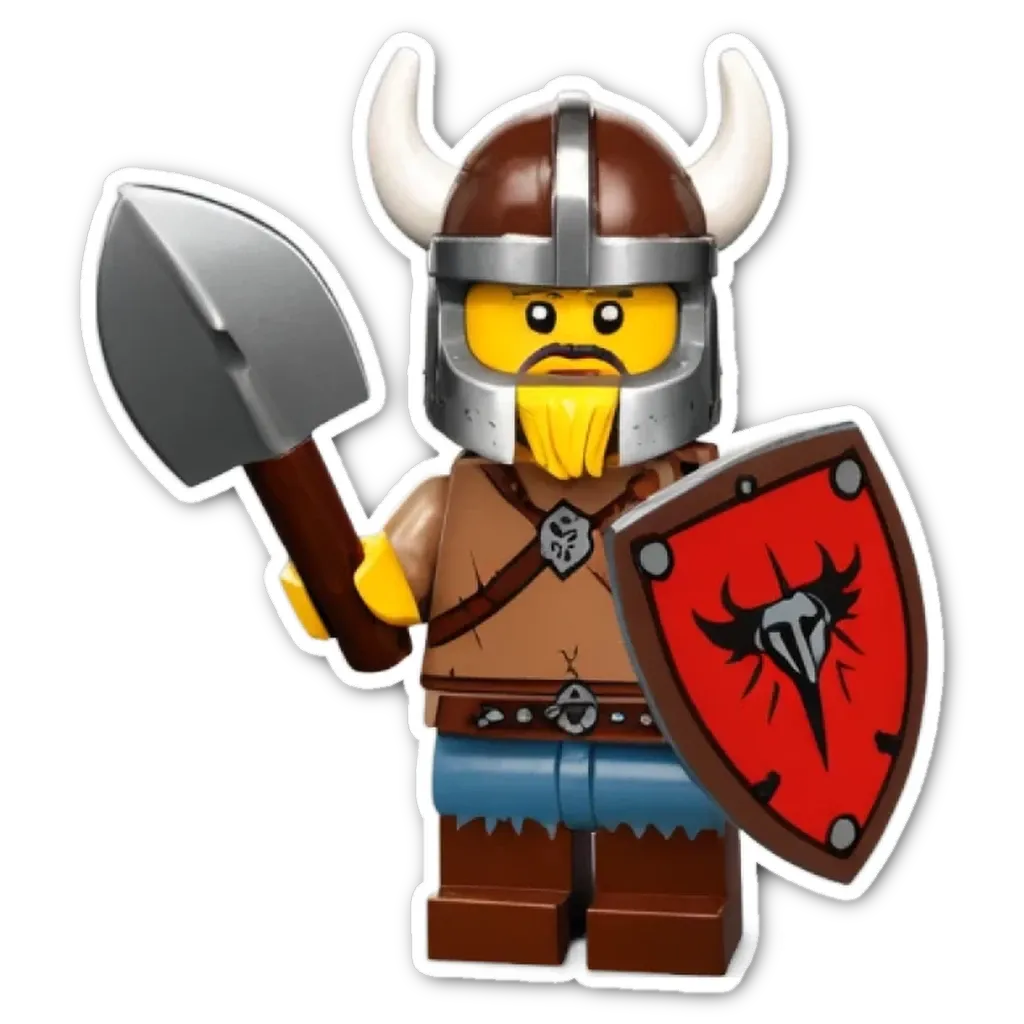 A lego figure holding a shield and shovel with the words lego figure on the front.