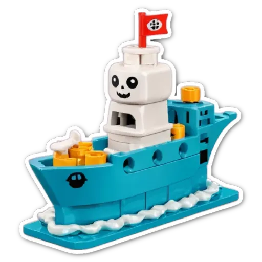 A blue Lego ship with a flag on top.