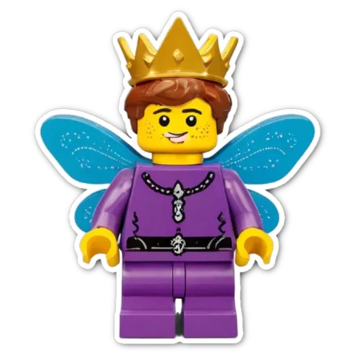 A lego figure with a crown and wings.