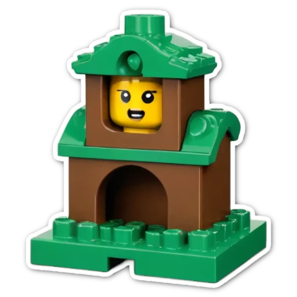 A lego house with a girl lego in it.