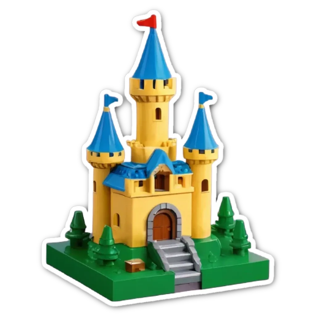 A castle shaped like a toy with a flag on top.