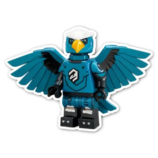 A blue lego bird with the letters Z and X on its feet.