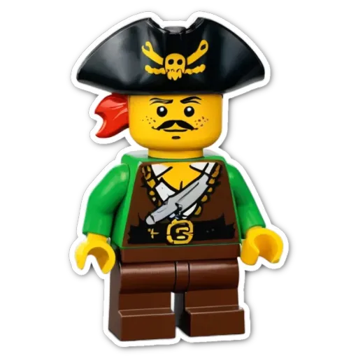 A lego pirate that is on a black background.