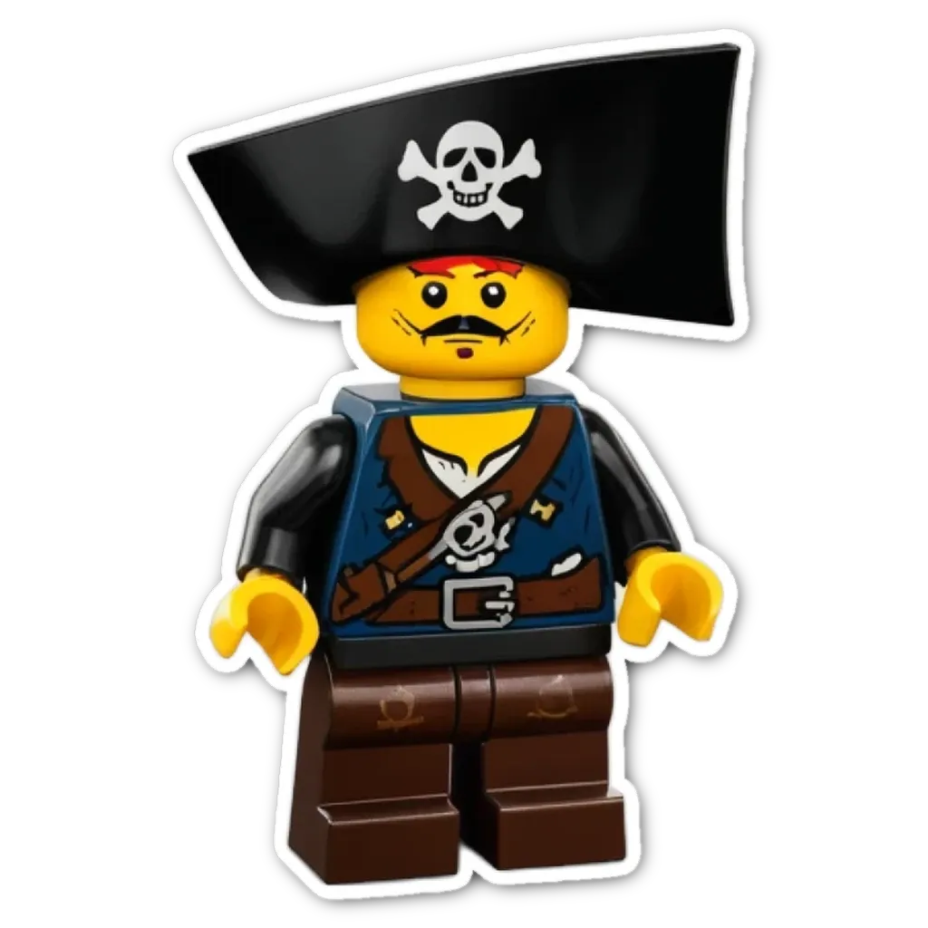 A lego pirate that is on a black background.