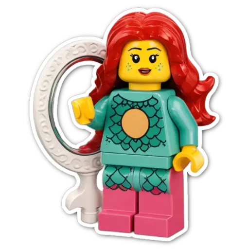 A lego girl holding a mirror.