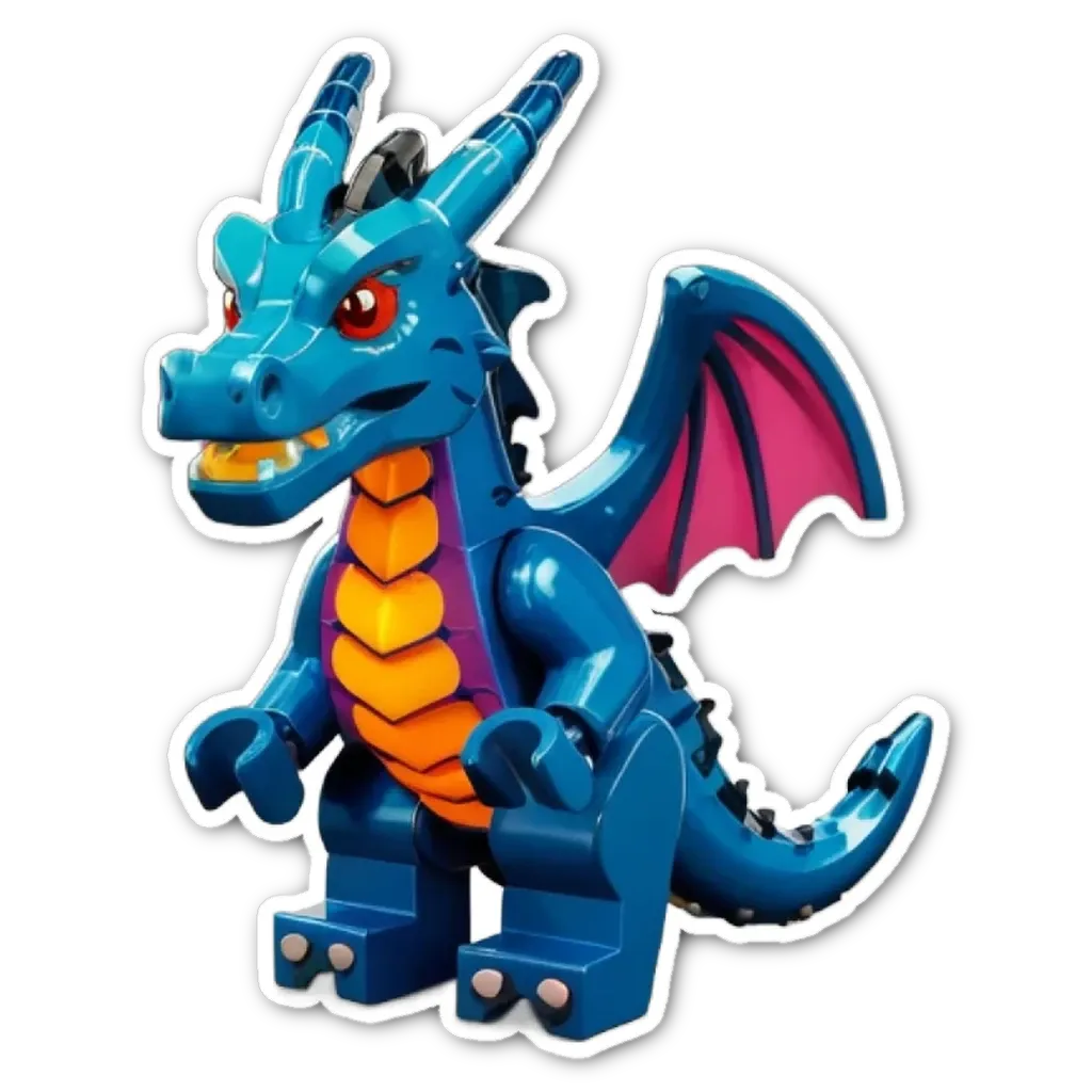 A blue lego dragon on a black background.