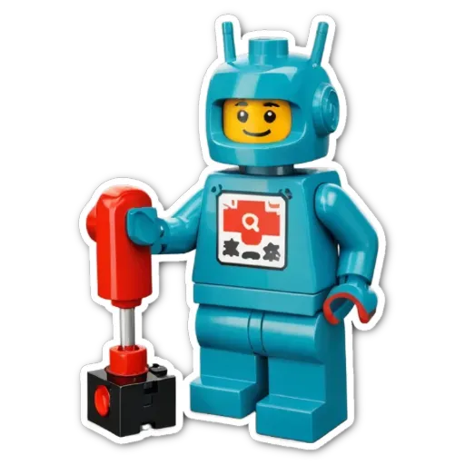 A lego toy that has a red and blue color to it.