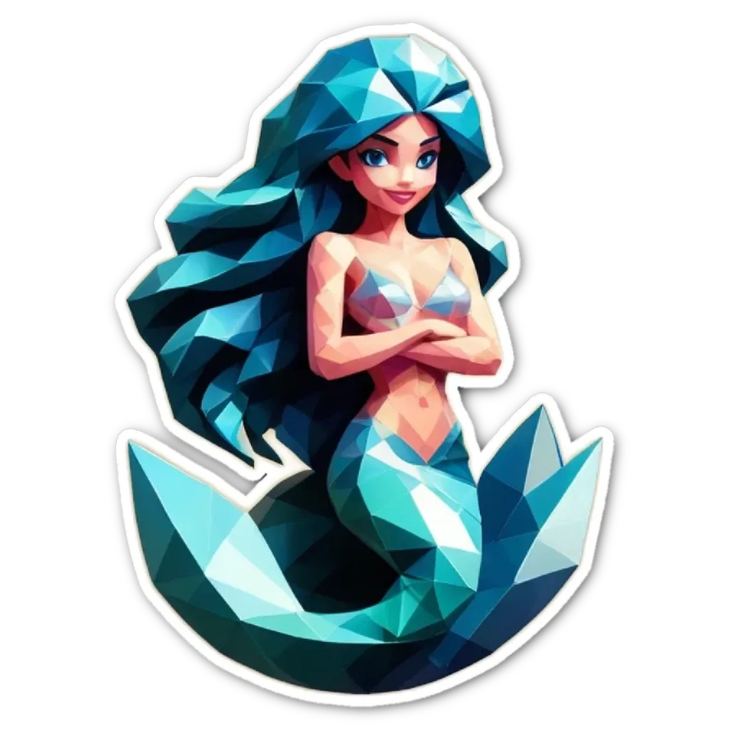 A sticker of a mermaid that is blue in color.