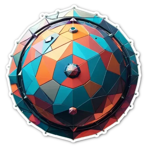 A colorful polygonal ball is sticker of an anoi in a black background.