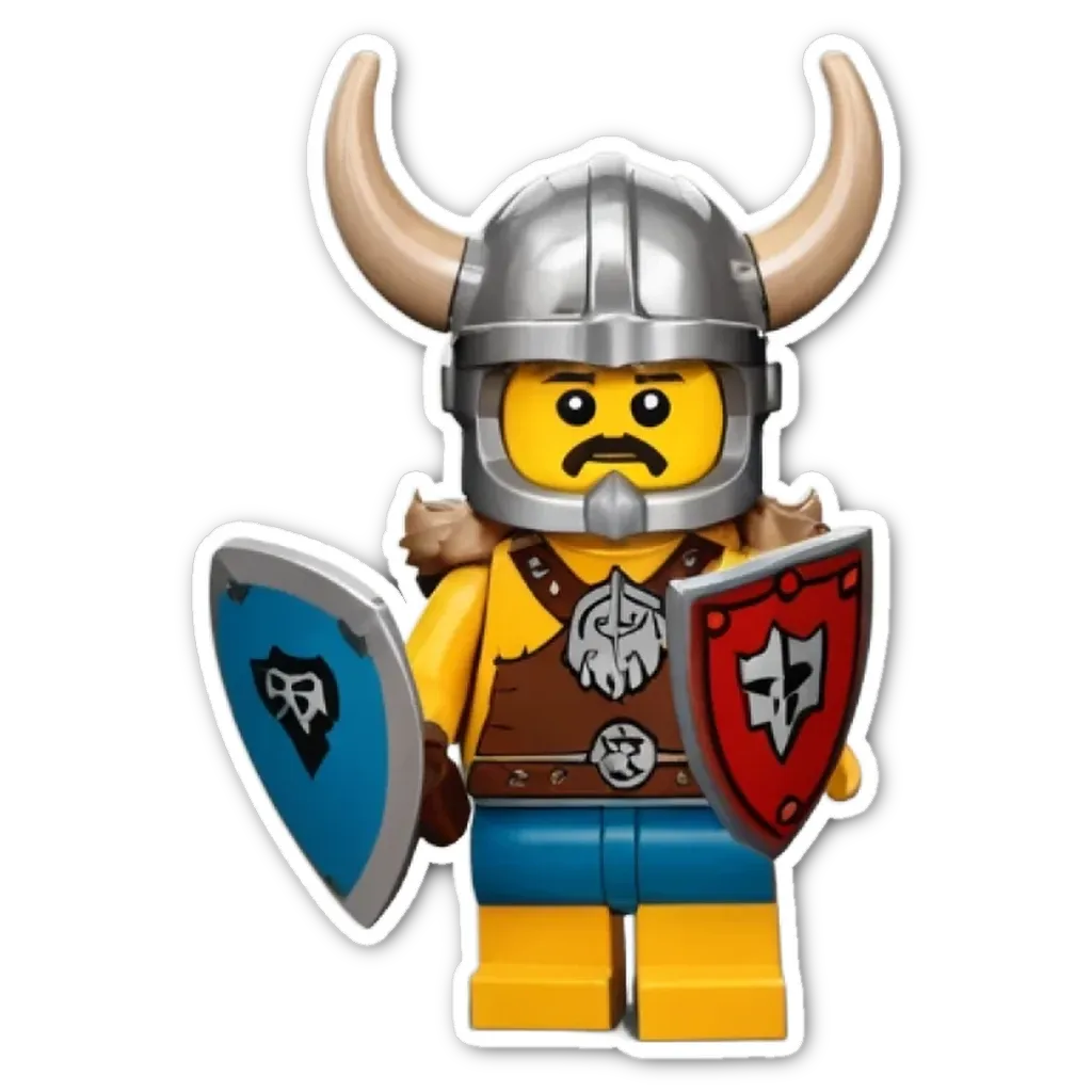 A lego figure holding a shield and wearing a helmet.