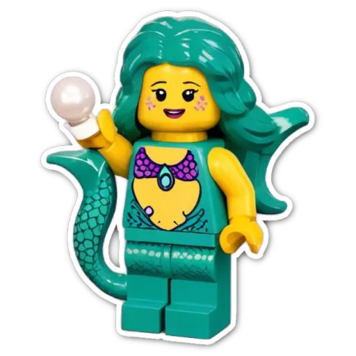 A lego toy that is green in color and is holding a pearl.