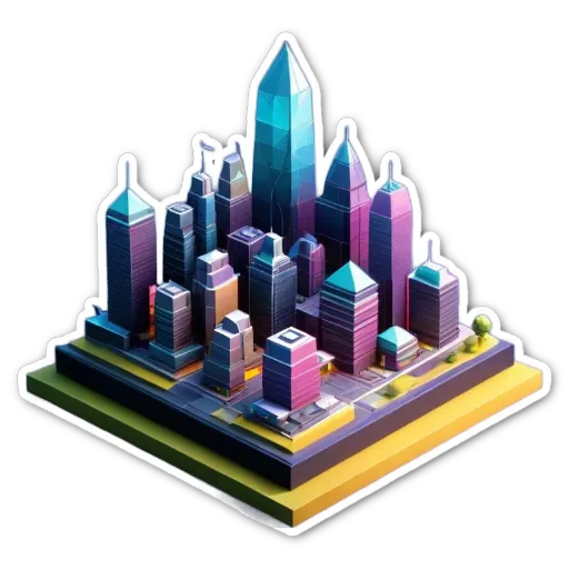 A cityscape generated using a 3D sticker.