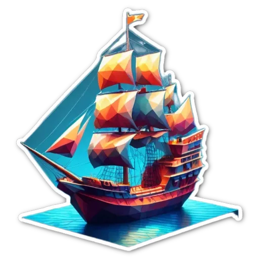 A sticker of a multicolored sailboat in the water.