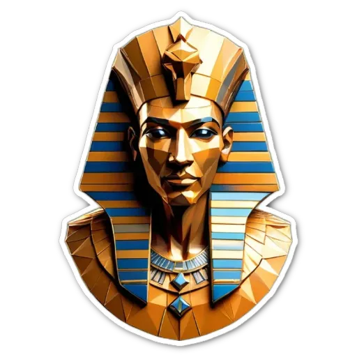 A gold and blue pharaoh with a large head and a small body.