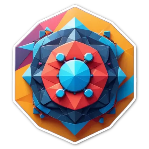 A colorful polygonal design with several points of different colors.