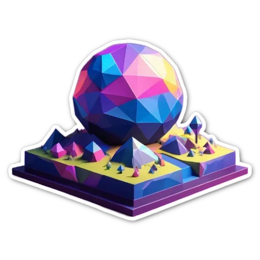 A colorful polygonal ball is sitting on a black background.