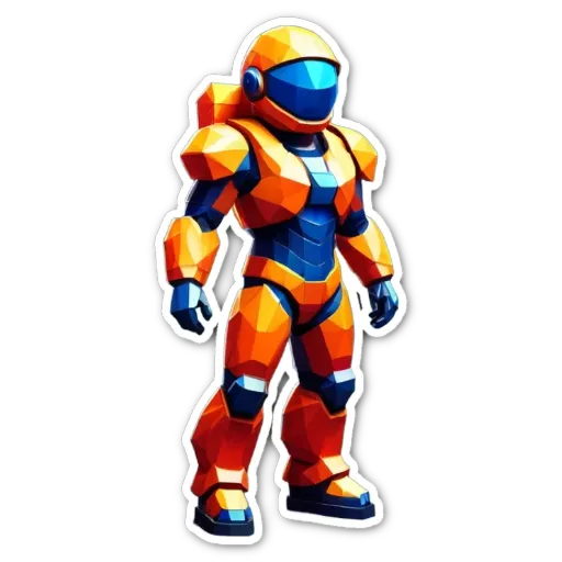 A robot in a black background with a orange and blue color with the name of "Spore" on the front.