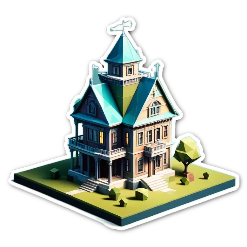 A sticker of a house with a windmill on top.