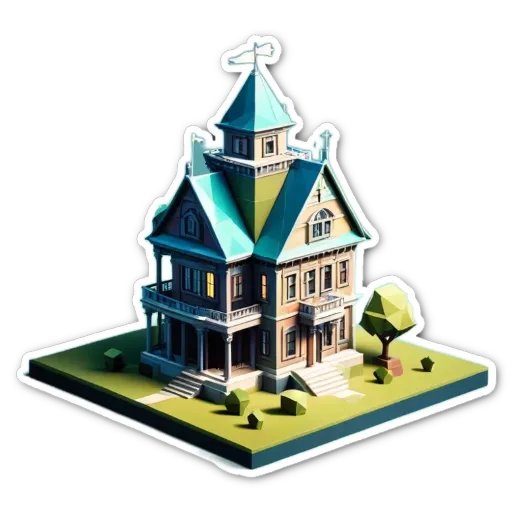 A sticker of a house with a windmill on top.