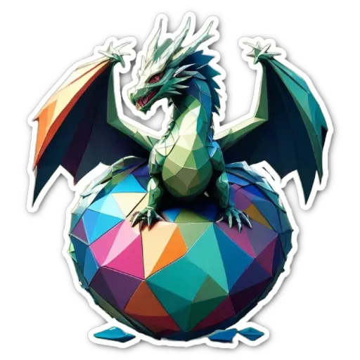 A dragon sitting on a colorful ball.