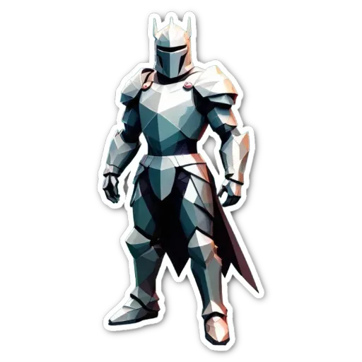 A knight in a polygonal costume on a black background.