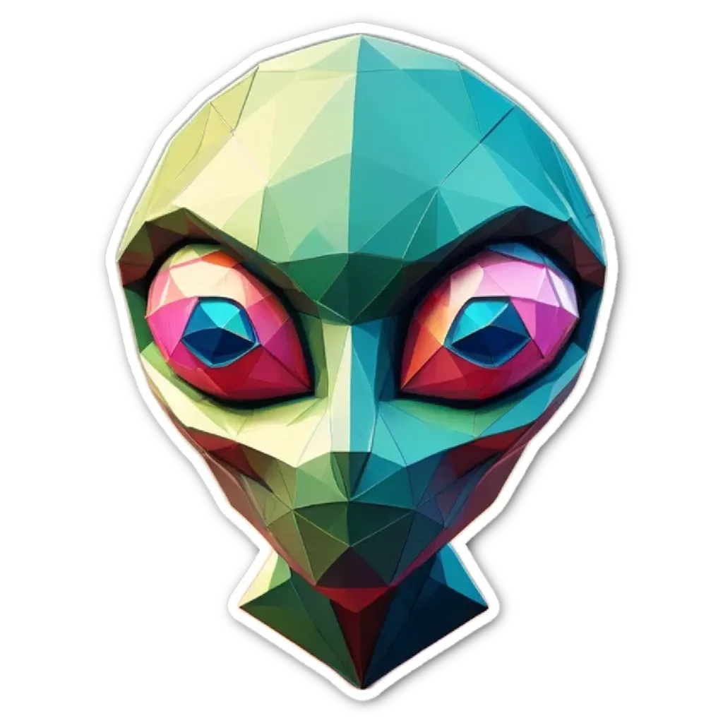 A sticker of an eye patch alien with a red and blue eye.