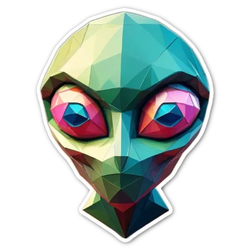 A sticker of an eye patch alien with a red and blue eye.