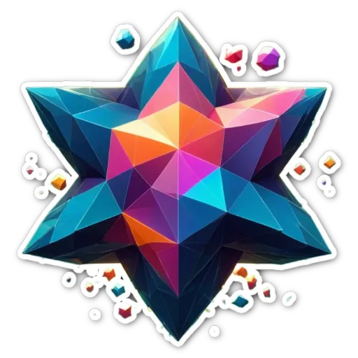 A star shape with many colors polygonal shapes covering it.