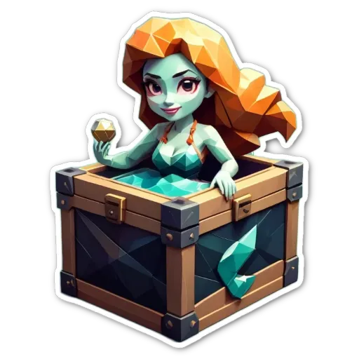 A box with a mermaid in it that is on a black background.