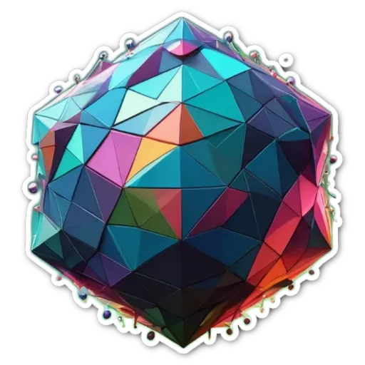 A colorful geometric shape sticker with a black background.