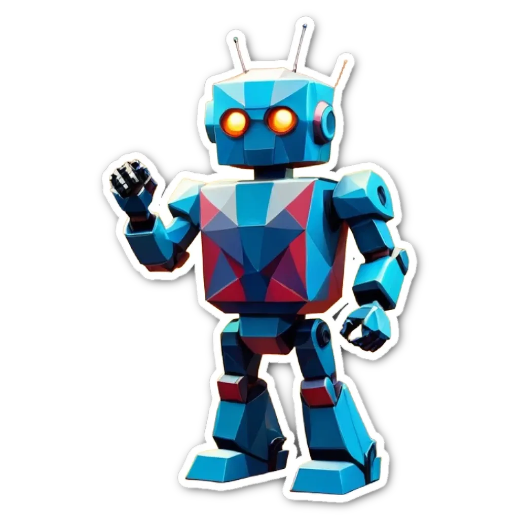 A blue robot with a black background.