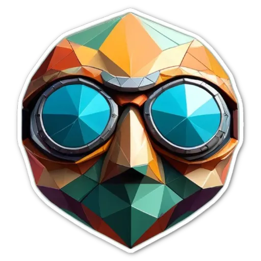 A colorful mask with a logo in the center of it.