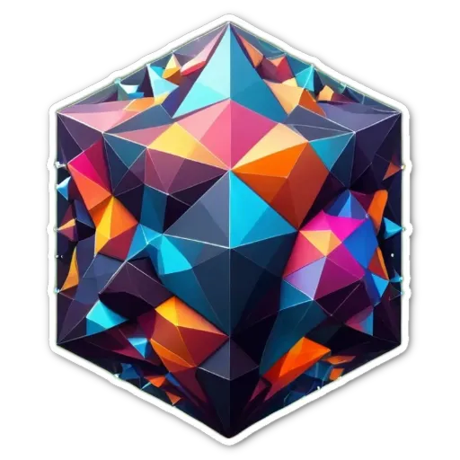 A colorful sticker of a cube with a lot of different sides.