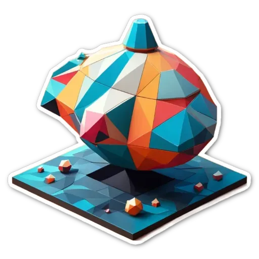 A colorful geometric shape is sitting on a black background.