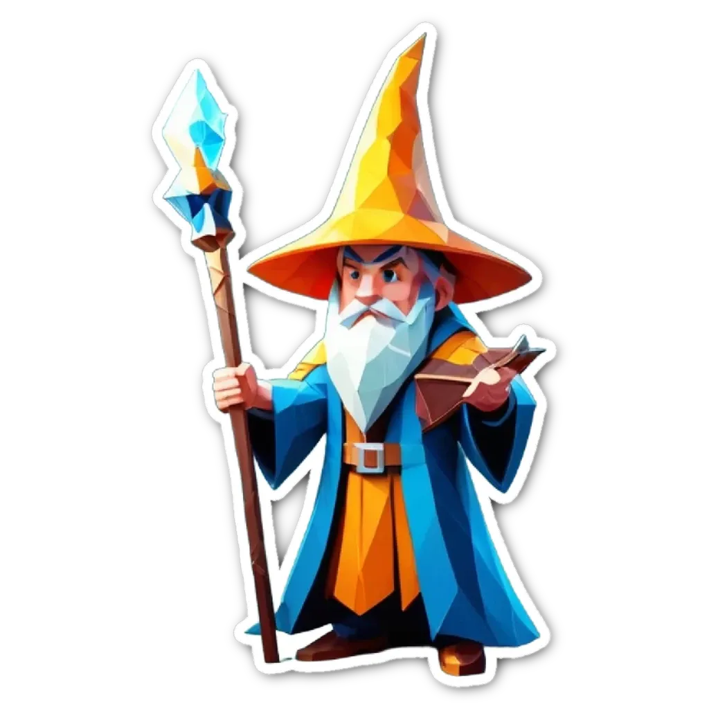 A cartoon drawing of a wizard with a staff.