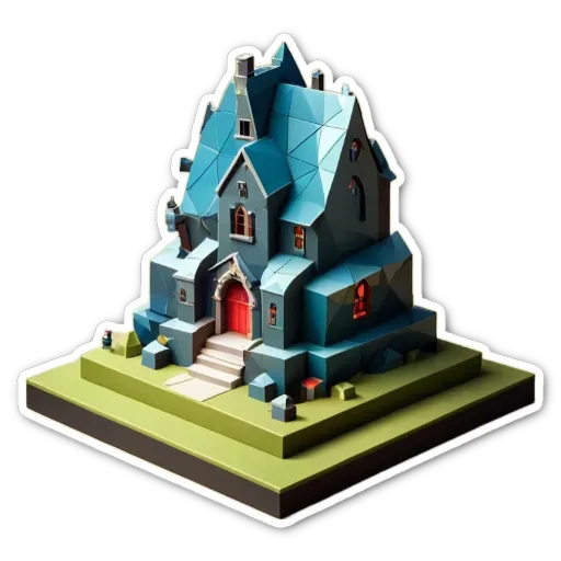 A 3D model of a house is displayed on a black background.