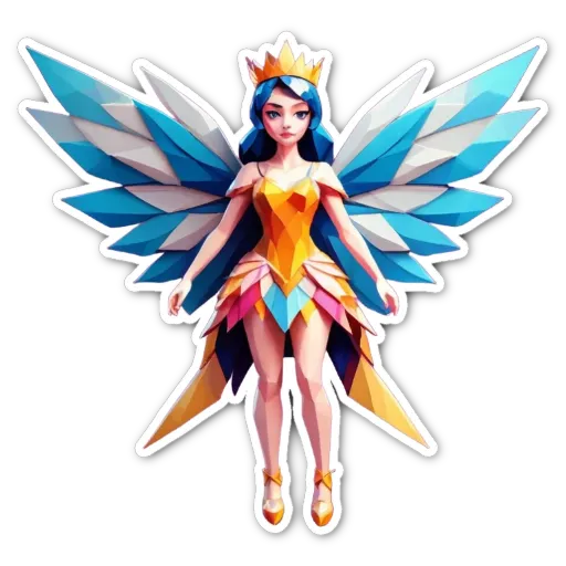 A colorful sticker of a girl with wings.